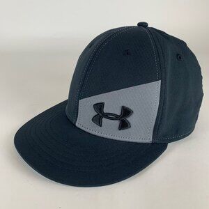 Under Armour Black Gray Flat Bill Stretch Fitted Hat Mens L/XL